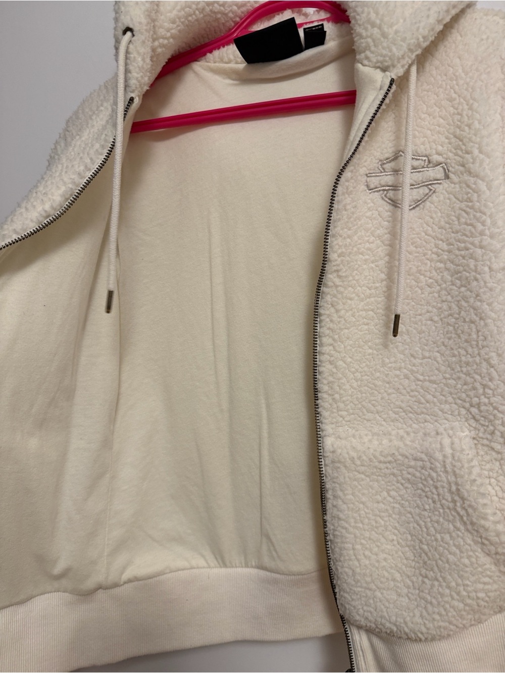 Harley-Davidson Cream Sherpa Zip-Up Hoodie Jacket - Picture 3 of 12